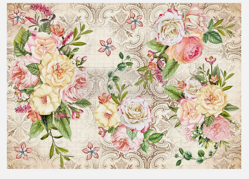 AMIABLE ROSES | Decoupage Rice Paper | Redesign With Prima | 11.5" X 16.25"