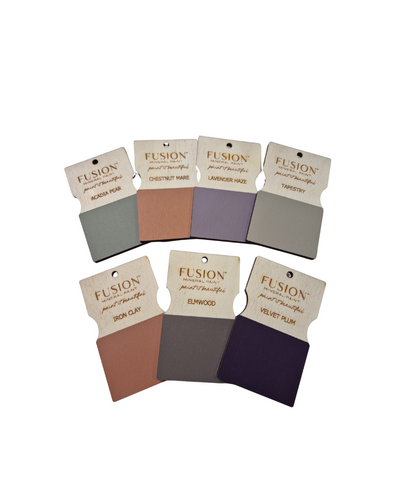 2024/5 NEW FUSION COLOURS&nbsp;
True Colour Fusion Mineral Wooden Samples&nbsp;
Paint Swatches

Each colour is an accurate representation of what the true colour is in dry form.

Each wooden sample is 11.5cmX7cm and have a hole for hanging.