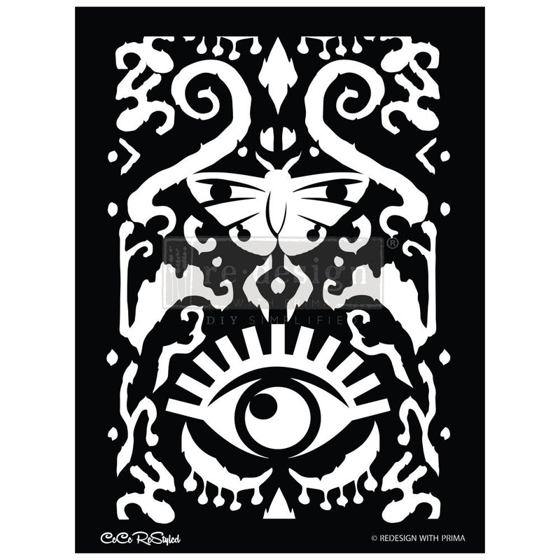 Stencils | Re-Design Prima | Decor Stencils | CECE ALL SEEING IKAT | SHEET SIZE 18″X25.5″, DESIGN SIZE 16.3″X21.7″