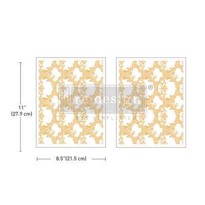 GOLDEN LACEWORK | KACHA | Decor Transfer | Redesign with 
8.5" X 11"

Brand new for 2025- this LACEWORK design by Kacha with Redesign Prima is sure to add glamour to your home.