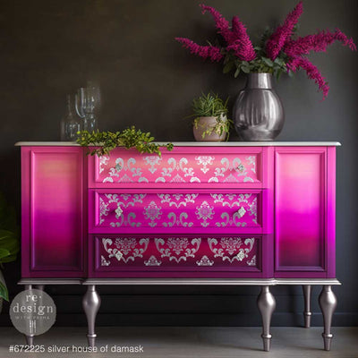 damask design in silver foil furniture transfer