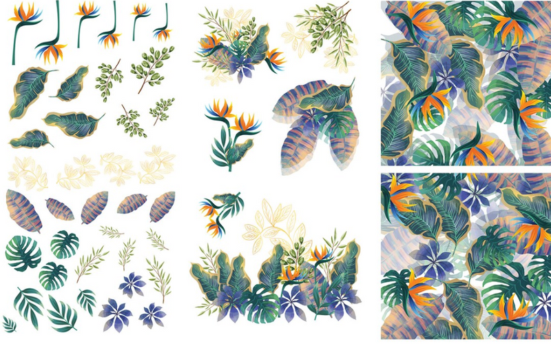 tropical leaves and flowers furniture transfer