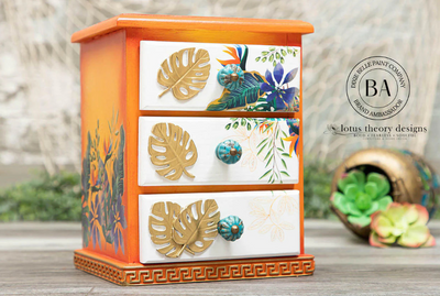 belles and whistles furniture transfer with tropical leaves and flowers