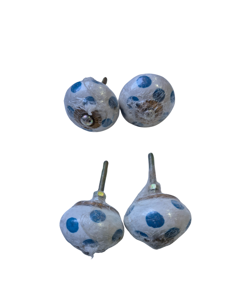 WHITE BLUE SPOTTY |  Set of 2 | Drawer knob